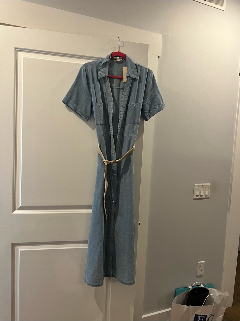 entro Light Denim Maxi Shirt Dress with Rope Tie